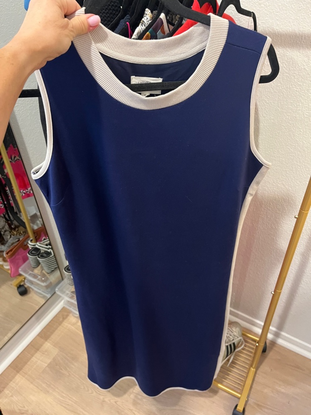 Umgee Navy Blue Sleeveless Maxi Dress with Cream Trim